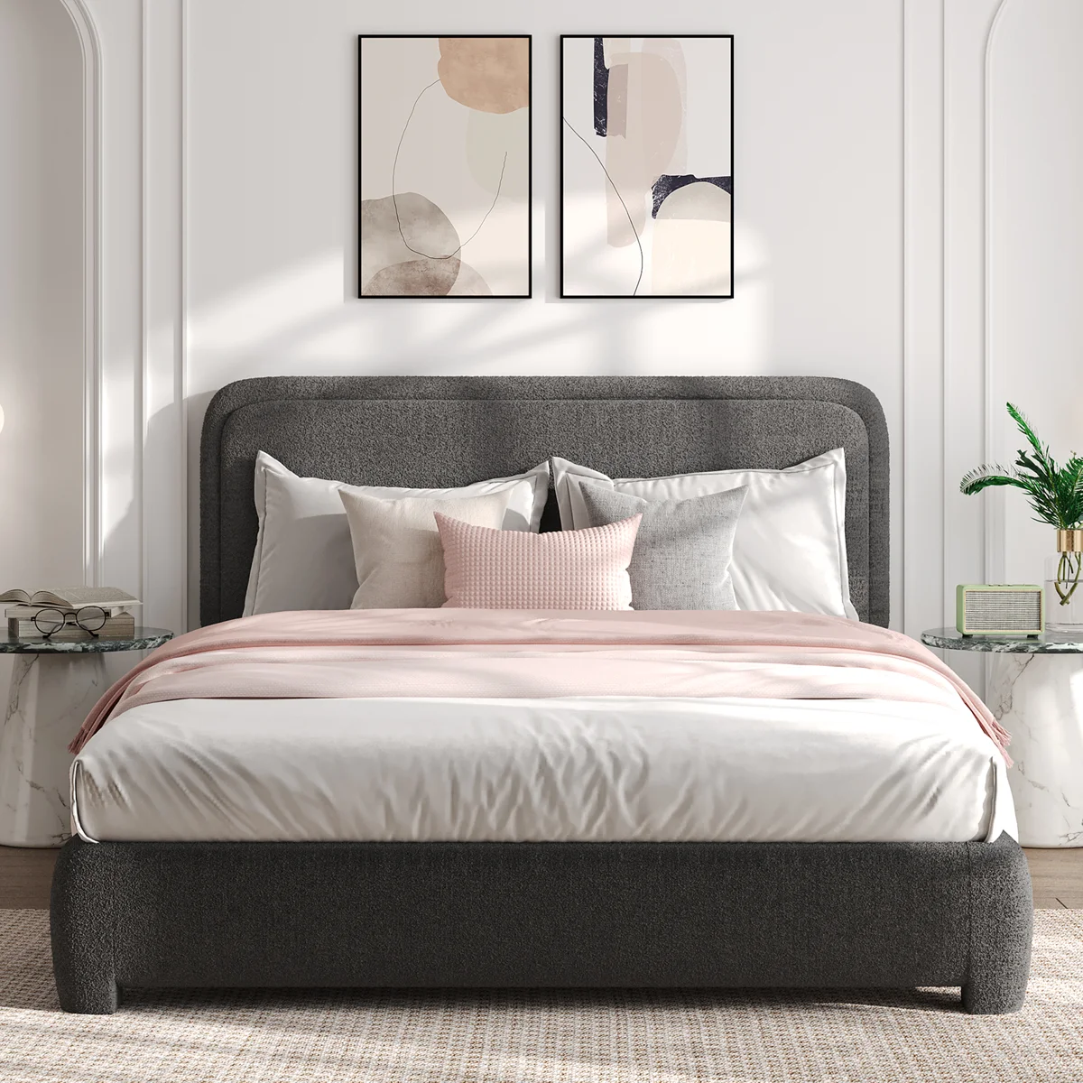 Soren Bouclé Platform Bed | Modern Upholstered Bed Kenya - Image 9