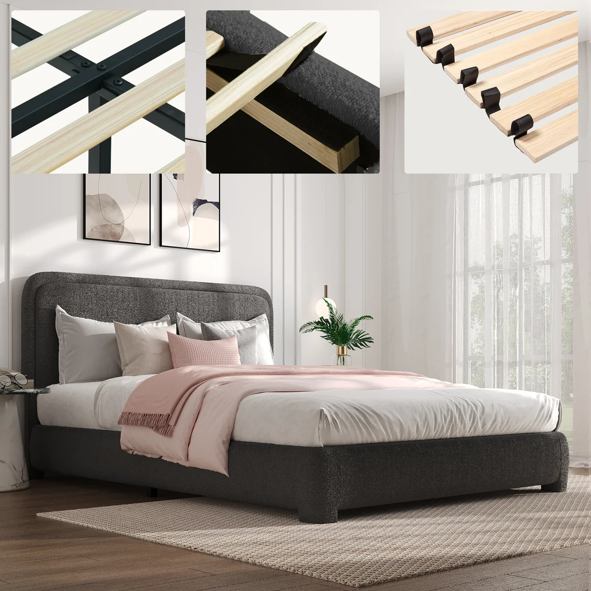 Bensu Boucle Upholstered Platform Bed