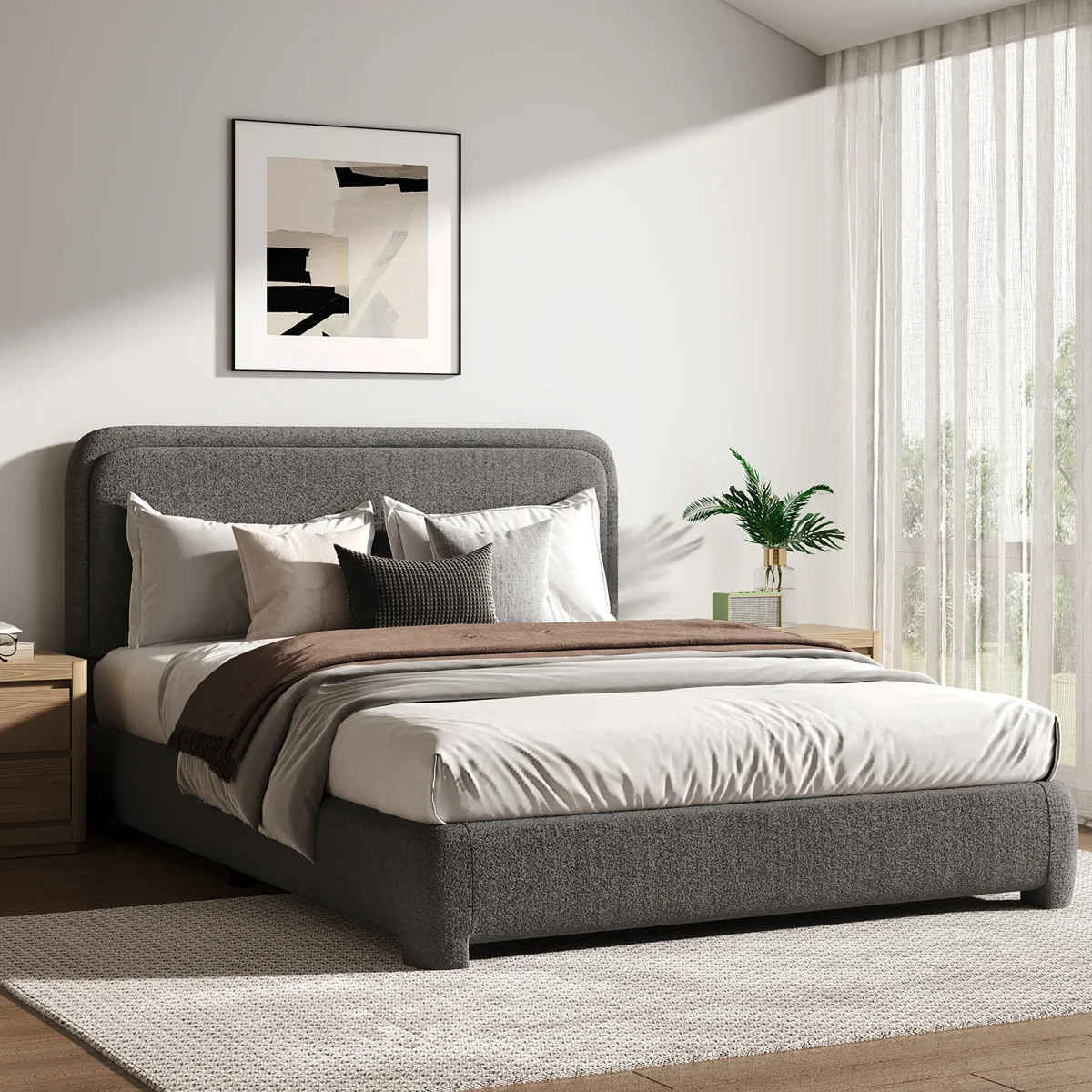 Bensu Boucle Upholstered Platform Bed